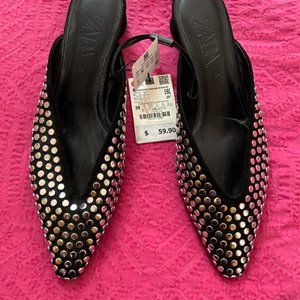 ZARA NWT 1.5" HEEL STUDDED MULE FLATS